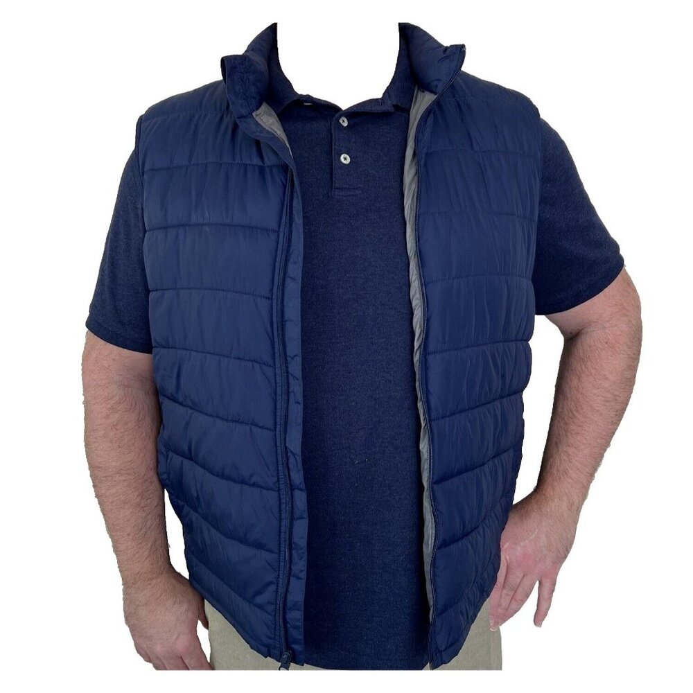 Tek Gear Large Blue Quilted Filled Puffer Zip Vest Pockets XL